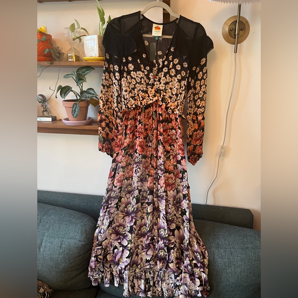 Farm Rio Rainbow Garden floral sheer dress small
